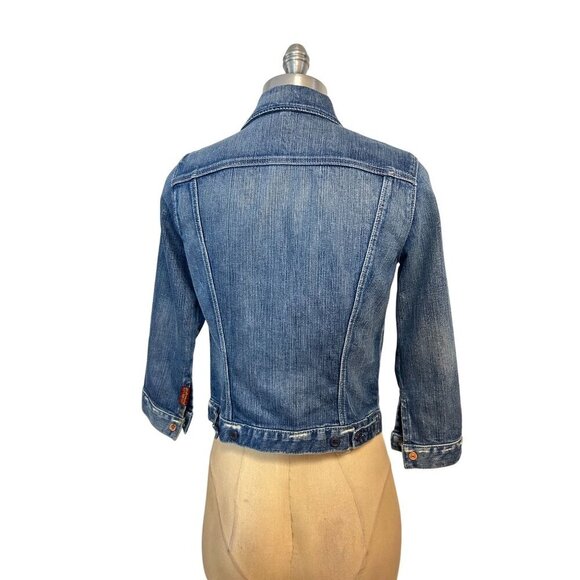 7 For All Mankind Womens Denim Jacket Medium Wash Distressed Button-Up Small - Picture 3 of 5